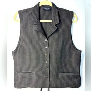 Eileen Fisher Brown Wool Pinstriped Vest with Tie Back Size Medium M